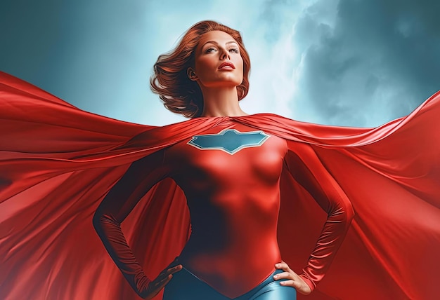 beautiful woman in superhero costume in the style of portraitures with hidden meanings