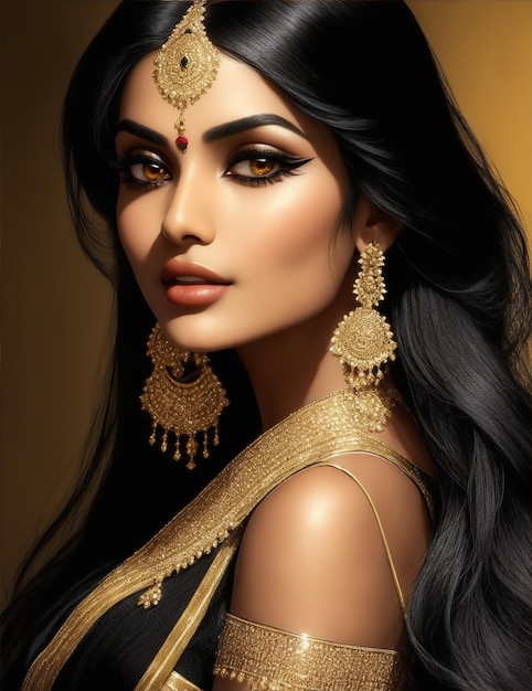 beautiful woman in traditiona jewellery indian woman close up generative ai