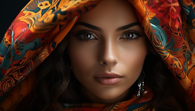 Photo beautiful woman in traditional clothing, looking confidently at camera generated by ai