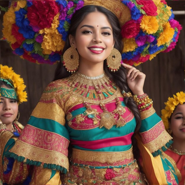 Beautiful Woman in Traditional Costume Celebrating Hispanic Heritage Month