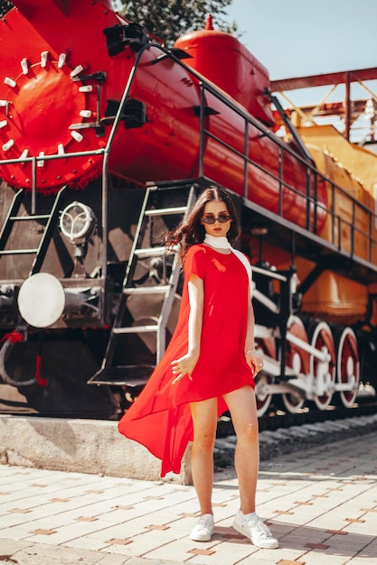 Beautiful woman at the train station