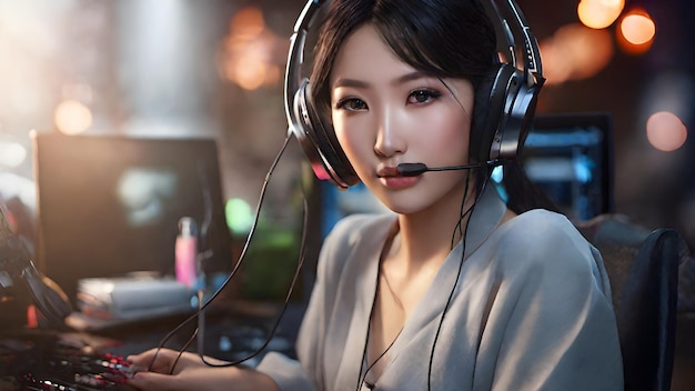 Beautiful Woman Using Headset Background And Wallpaper Very Cool