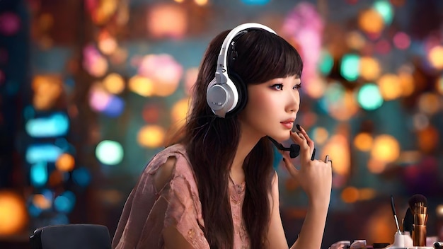 Beautiful Woman Using Headset Background And Wallpaper Very Cool