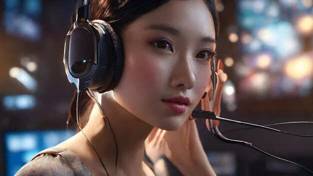 Beautiful Woman Using Headset Background And Wallpaper Very Cool