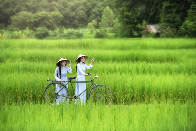 Beautiful woman Vietnam traditional culture ,vintage style,Hoi an Vietnam