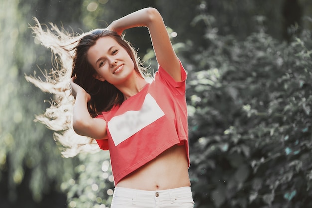 Beautiful woman walking in the park.