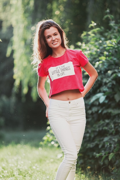 Beautiful woman walking in the park.