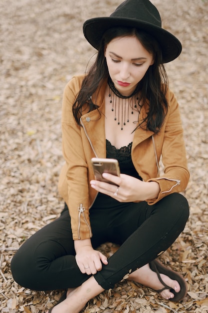 beautiful woman walks outside