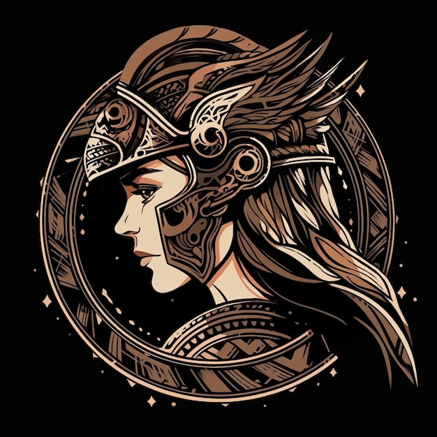 Beautiful woman warrior Viking woman for T shirt prints Vector illustration