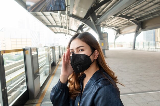 Beautiful woman wearing anti dust mask