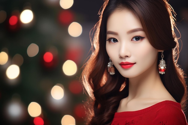 A beautiful woman wearing christmas clothes