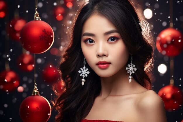 A beautiful woman wearing christmas clothes