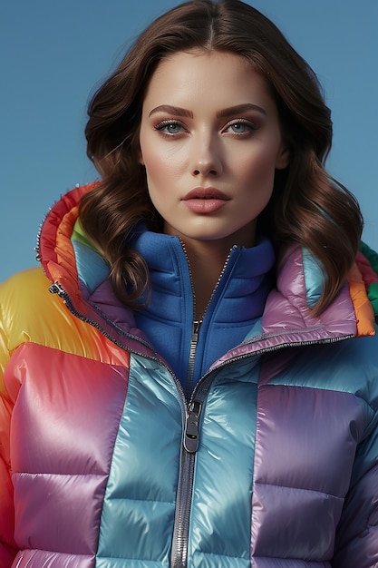Photo beautiful woman wearing colorful coat