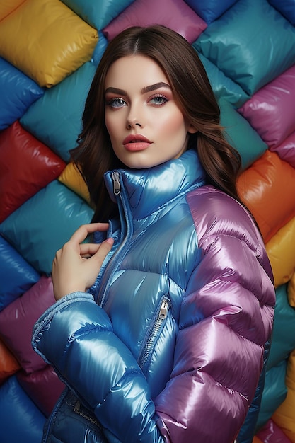 beautiful woman wearing colorful coat