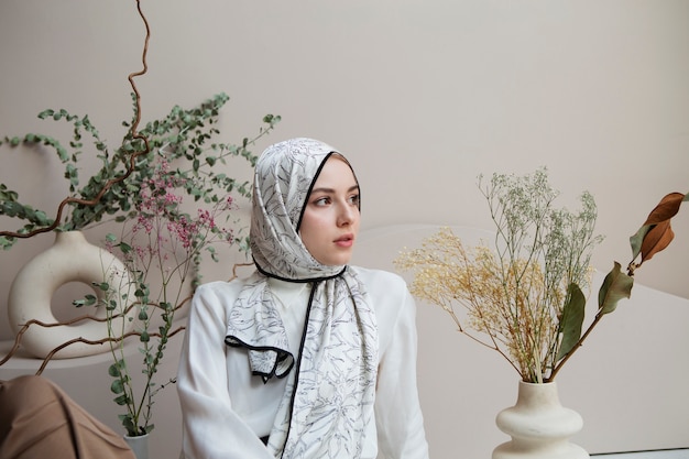 Foto bella donna che indossa l'hijab