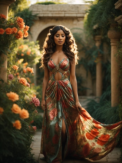 A beautiful woman wearing a traditional gown