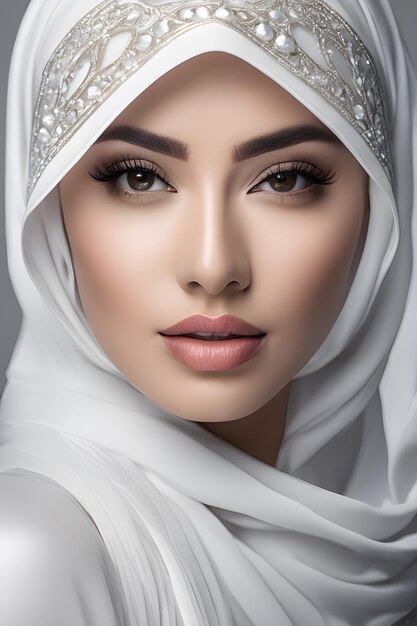 Premium AI Image | Beautiful woman wearing white hijab elegant hijab