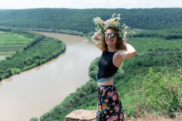 Beautiful woman wearing a wreath on her head