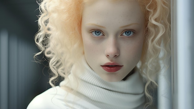 beautiful woman in white coat with fur