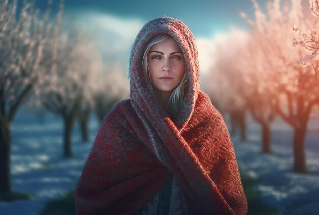 Фото Красивая женщина зимняя одежда милый портрет модели с модной шерстью