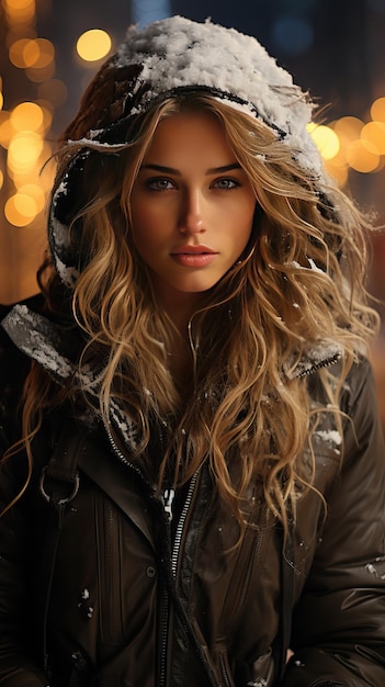 Photo beautiful woman in the winter night