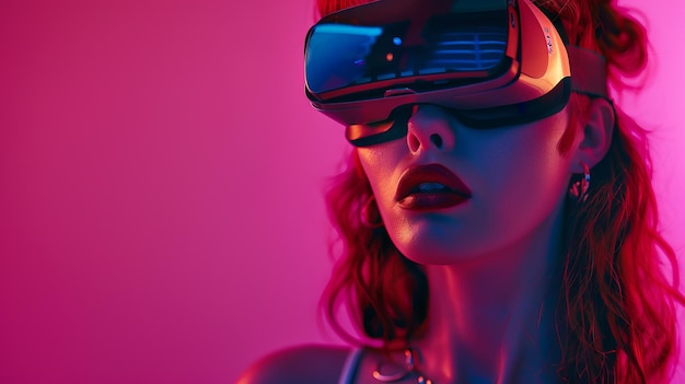 3D VRメガネを身に着けている美しい女性 孤立した背景で