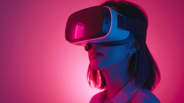 고립 된 배경에 3D VR 안경을 가진 아름다운 여성