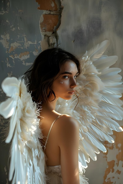 Photo beautiful woman with angel wings