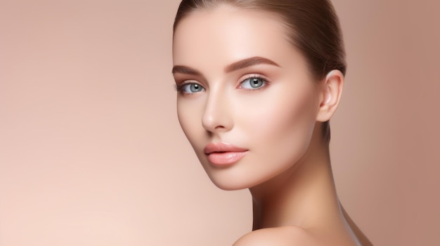 Beautiful woman with beautiful face Skin care editorial Female without wrinkles realistic