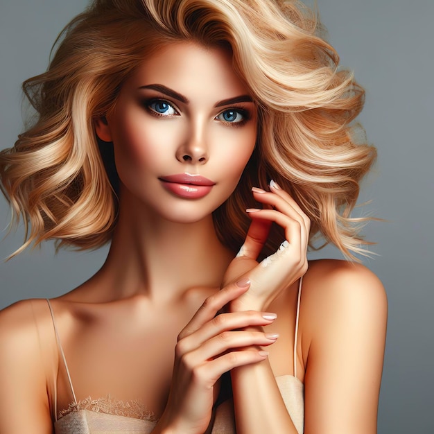 Beautiful woman with blond hair and elegant fashion style