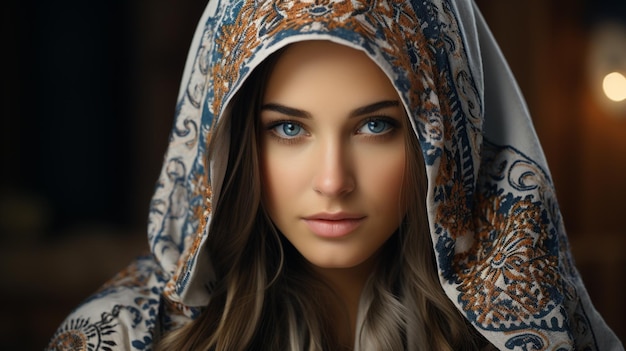 beautiful woman with blue eyes in arabic style