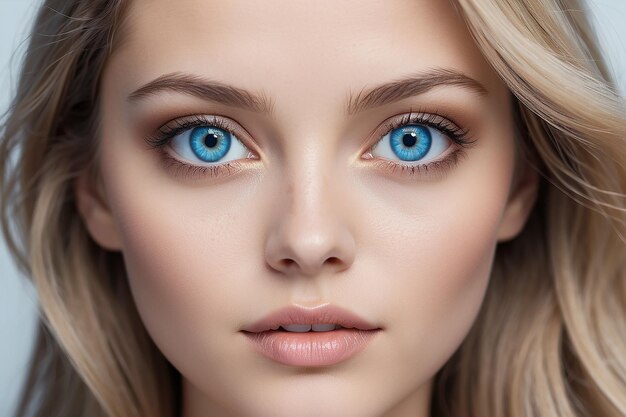 Photo beautiful woman with blue eyes looking at camera generated by ai