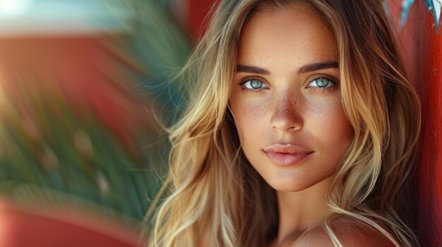 Photo beautiful woman with blue eyes posing