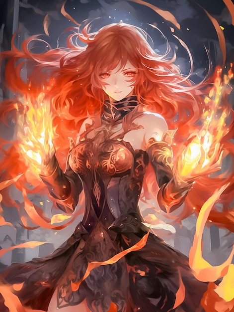 Premium AI Image  female character having water and fire power character  design concept in anime style