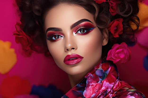 Beautiful woman with bright makeup studio photoshot