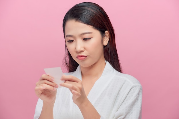 beautiful woman with clean skin isolated on pink