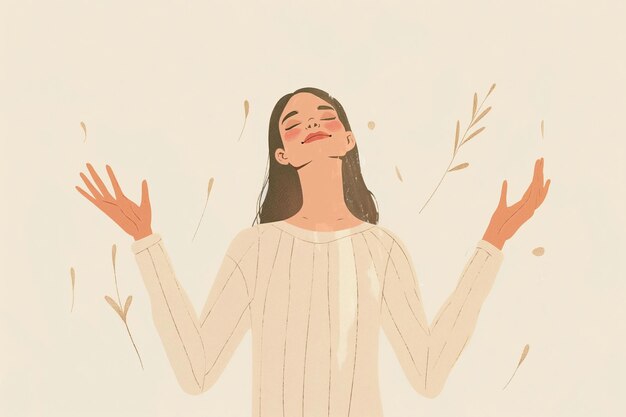 Photo beautiful woman with closed eyes and hands up in the air with emotion of happiness and calmness