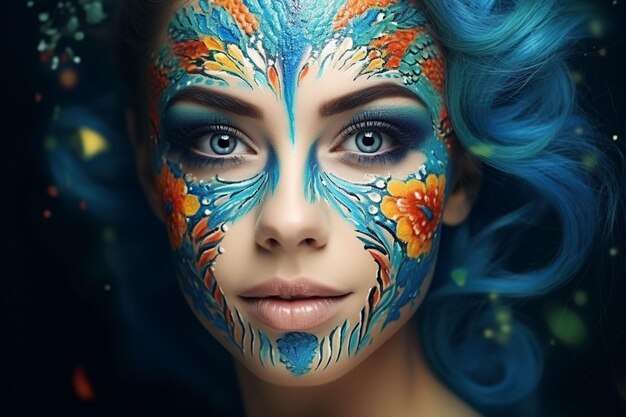 beautiful woman with colorful hair and makeup