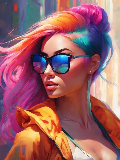 Beautiful woman with colorful hair