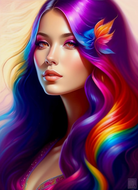 beautiful woman with colorful hair