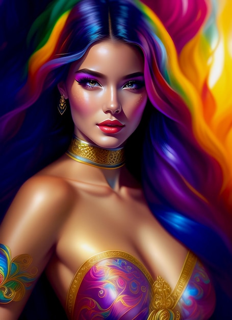 beautiful woman with colorful hair