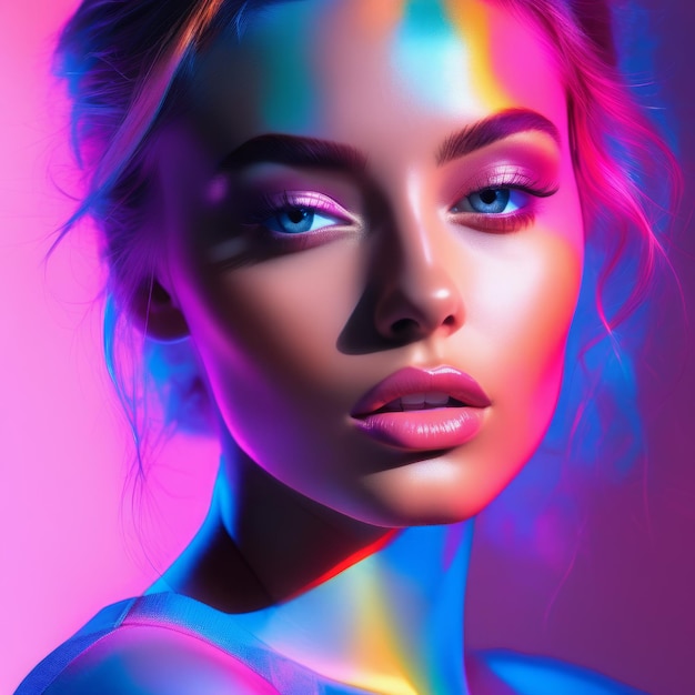 Beautiful woman with colorful lights beautiful woman with colorful lights portrait of attractive you