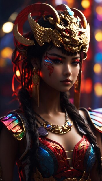 Beautiful woman with cultural warrior queen armor