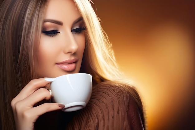 Beautiful Woman with cup of Coffee