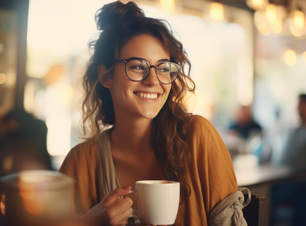 コーヒーを飲んでいる美しい女性