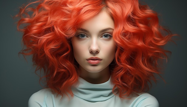 Photo beautiful woman with curly blond hair in a studio shot generated by artificial intelligence