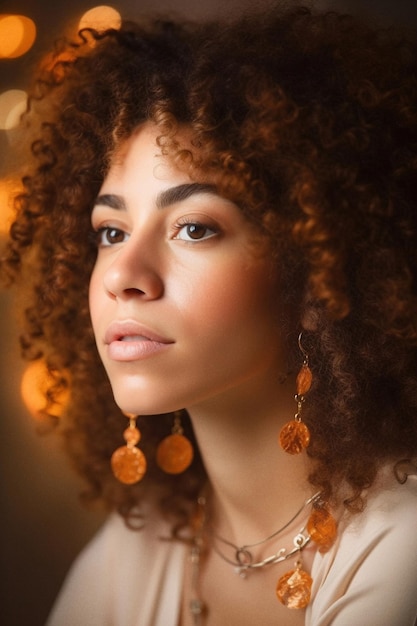 Beautiful woman with curly hair aigenerated artwork