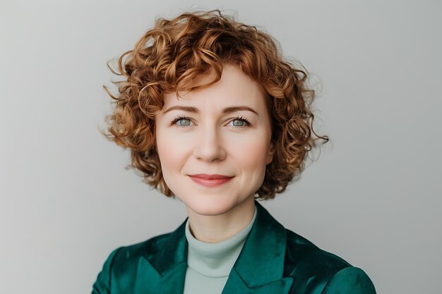 Beautiful woman with curly hair posing in a confident way