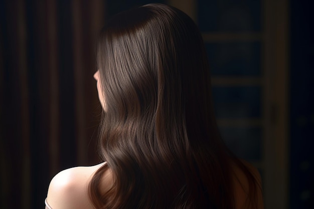 Фото Красивая женщина с темно-каштановыми волосами в стиле гладких и полированных с генеративным ии