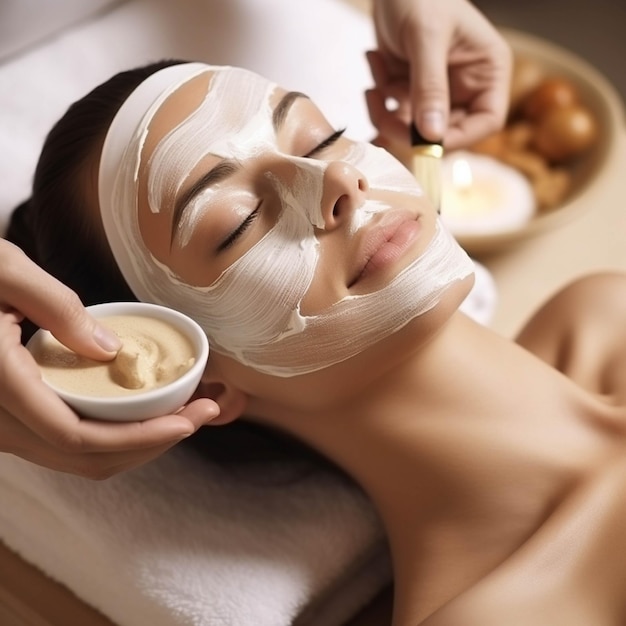 Beautiful woman with facial mask at spa salon Beauty treatment